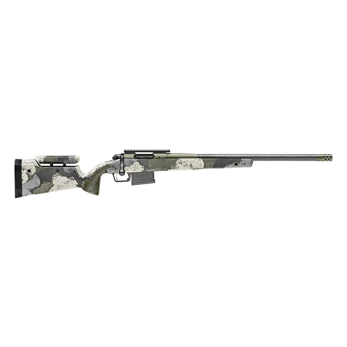 Springfield Armory® has a storied history of building fine firearms for defense and competition. Now, our skilled gun makers set their sights on their next pursuit – the Model 2020 Waypoint™ premium American-made bolt action hunting rifle. This 6.5 Creedmoor rifle features a custom painted Evergreen carbon fiber stock with an adjustable cheek comb, and the carbon fiber barrel delivers precision performance downrange. See the way with the Model 2020 Waypoint™.